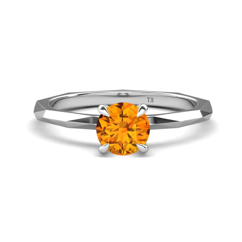 Kiona 0.87 ctw (6.50 mm) Round Citrine Square Edge Shank Solitaire Engagement Ring 
