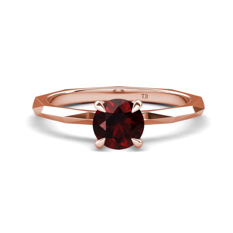 Kiona 1.05 ctw (6.50 mm) Round Red Garnet Square Edge Shank Solitaire Engagement Ring 