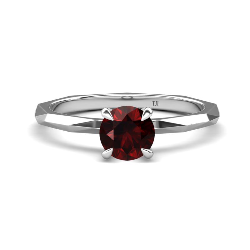 Kiona 1.05 ctw (6.50 mm) Round Red Garnet Square Edge Shank Solitaire Engagement Ring 