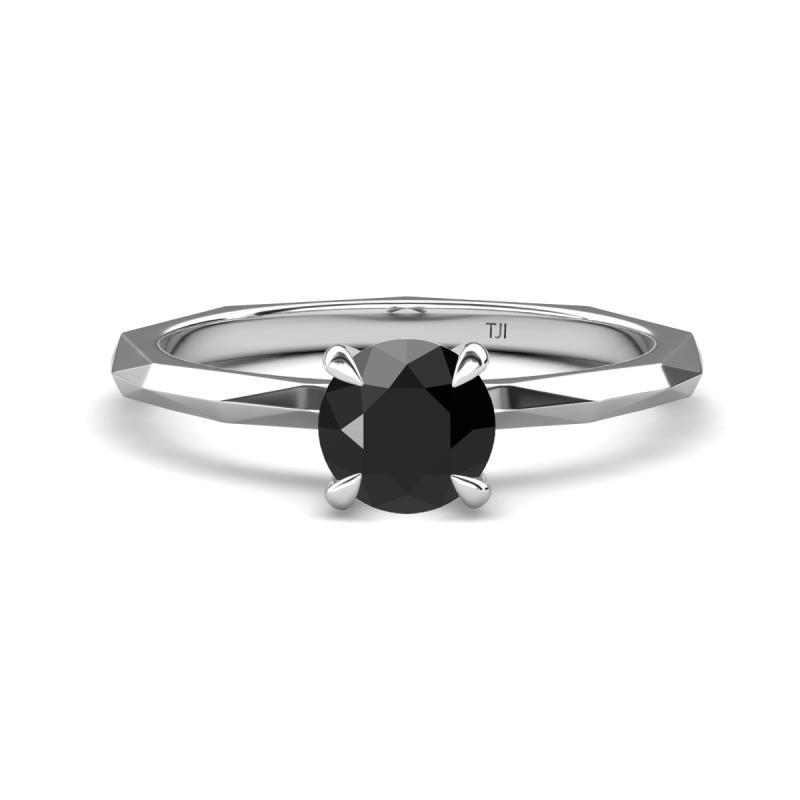 Kiona 1.00 ctw (6.50 mm) Round Black Diamond Square Edge Shank Solitaire Engagement Ring 
