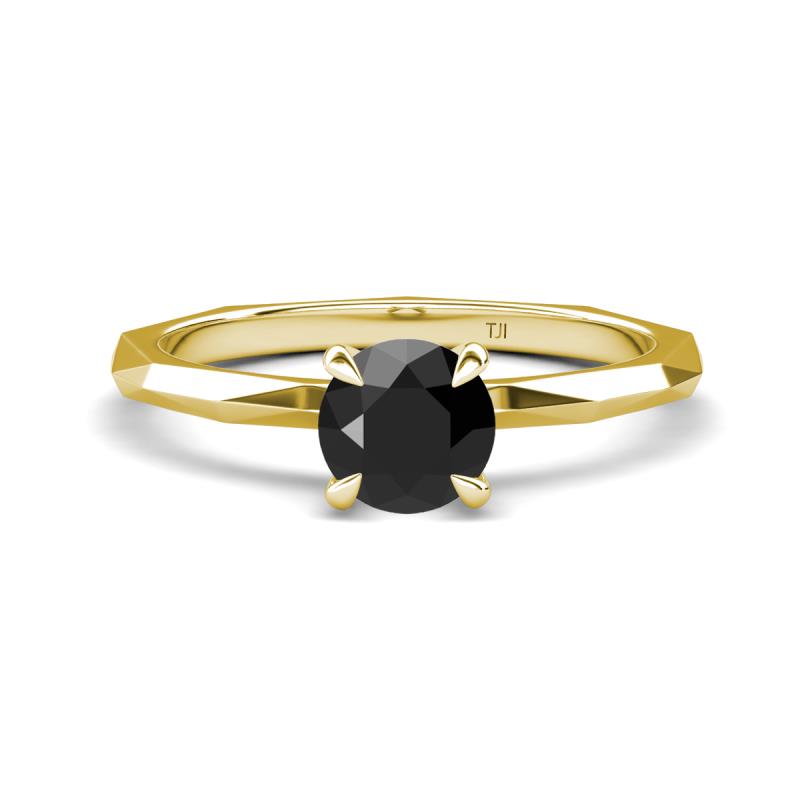Kiona 1.00 ctw (6.50 mm) Round Black Diamond Square Edge Shank Solitaire Engagement Ring 