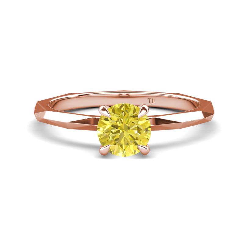 Kiona 0.80 ctw (6.50 mm) Round Yellow Diamond Square Edge Shank Solitaire Engagement Ring 
