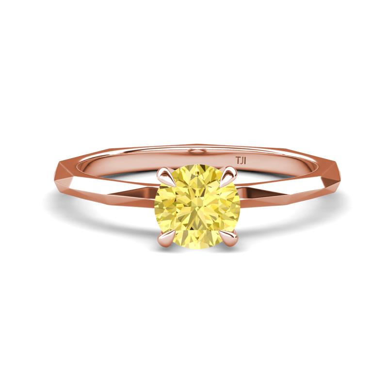 Kiona 0.95 ctw (6.00 mm) Round Yellow Sapphire Square Edge Shank Solitaire Engagement Ring 