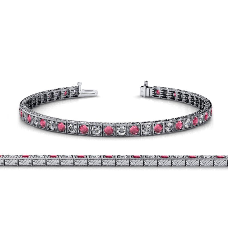 Nancie 3.30 mm Rhodolite Garnet and Diamond Eternity Tennis Bracelet 
