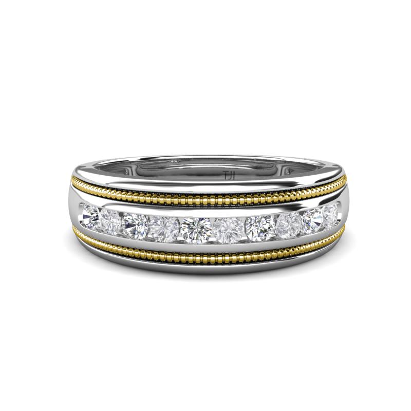 Zaid 0.53 ctw (2.40 mm) Round Natural Diamond and White Sapphire Two Toned and High Polished Edges Men Wedding Band 