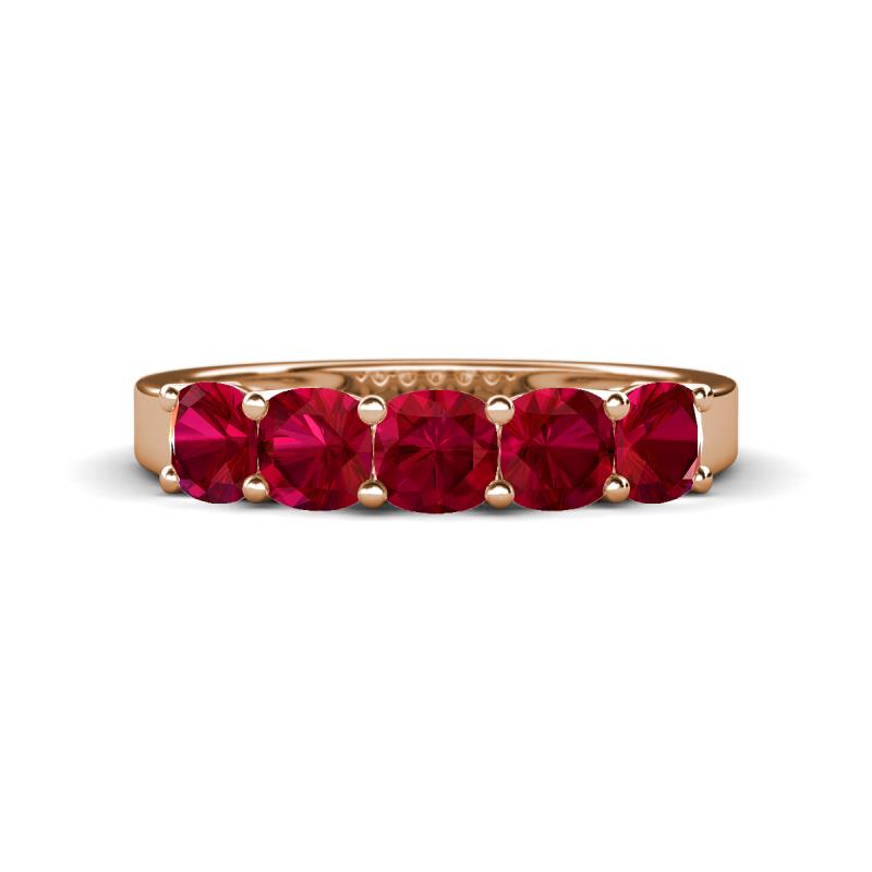 Wendy 2.20 ctw (4.00 mm) Cushion Shape Created Ruby Side Gallery 5 Stone Wedding Band 