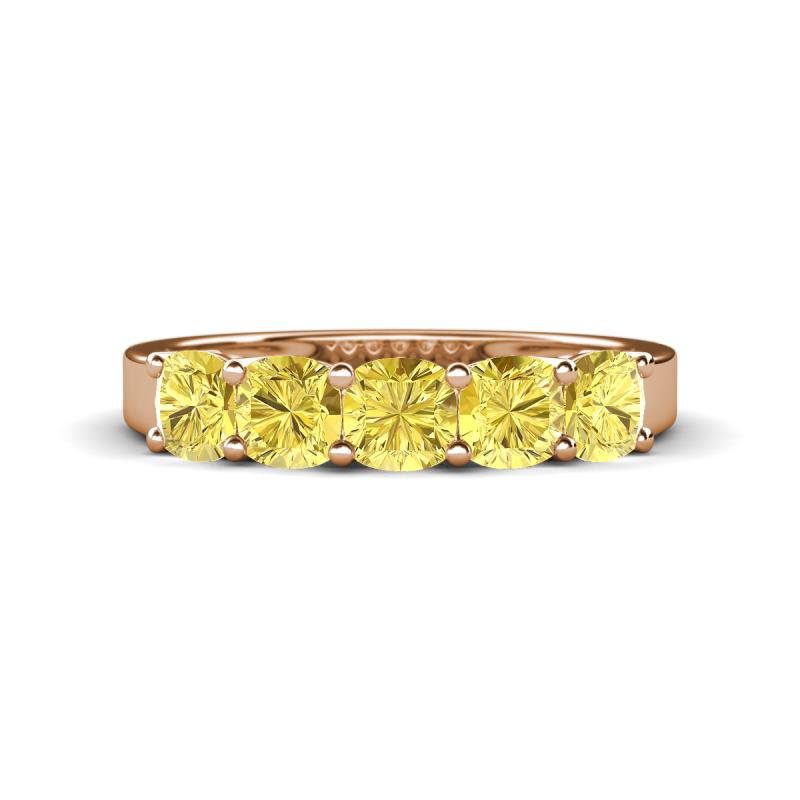 Wendy 1.70 ctw (4.00 mm) Cushion Shape Created Yellow Sapphire Side Gallery 5 Stone Wedding Band 