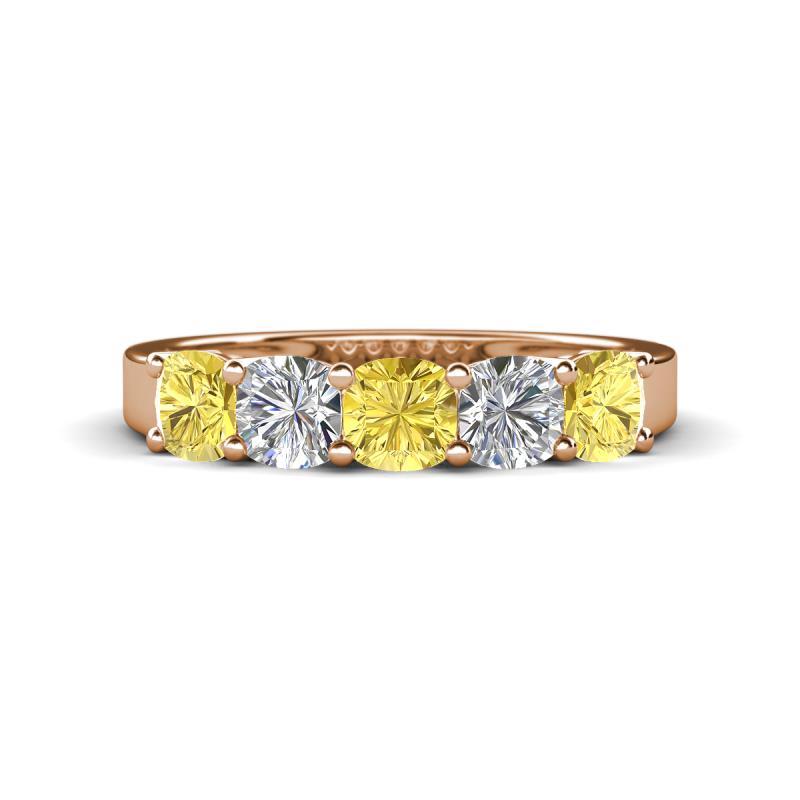 Wendy 2.06 ctw (4.00 mm) Cushion Shape Lab Created Yellow Sapphire and Lab Grown Diamond Side Gallery 5 Stone Wedding Band 