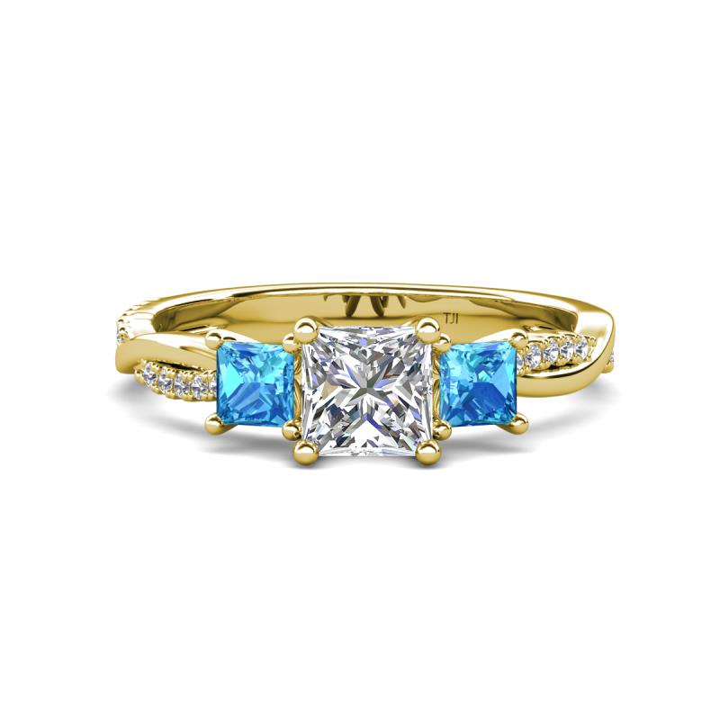 Michele 1.56 ctw (5.50 mm) 3 Stone Princess Cut Lab Grown Diamond and Blue Topaz Twisted Vine Engagement Ring 