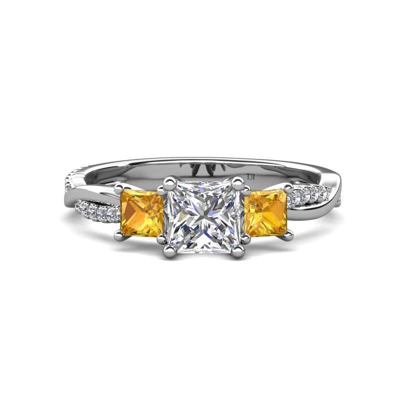 Michele 1.52 ctw (5.50 mm) 3 Stone Princess Cut Lab Grown Diamond and Citrine Twisted Vine Engagement Ring 