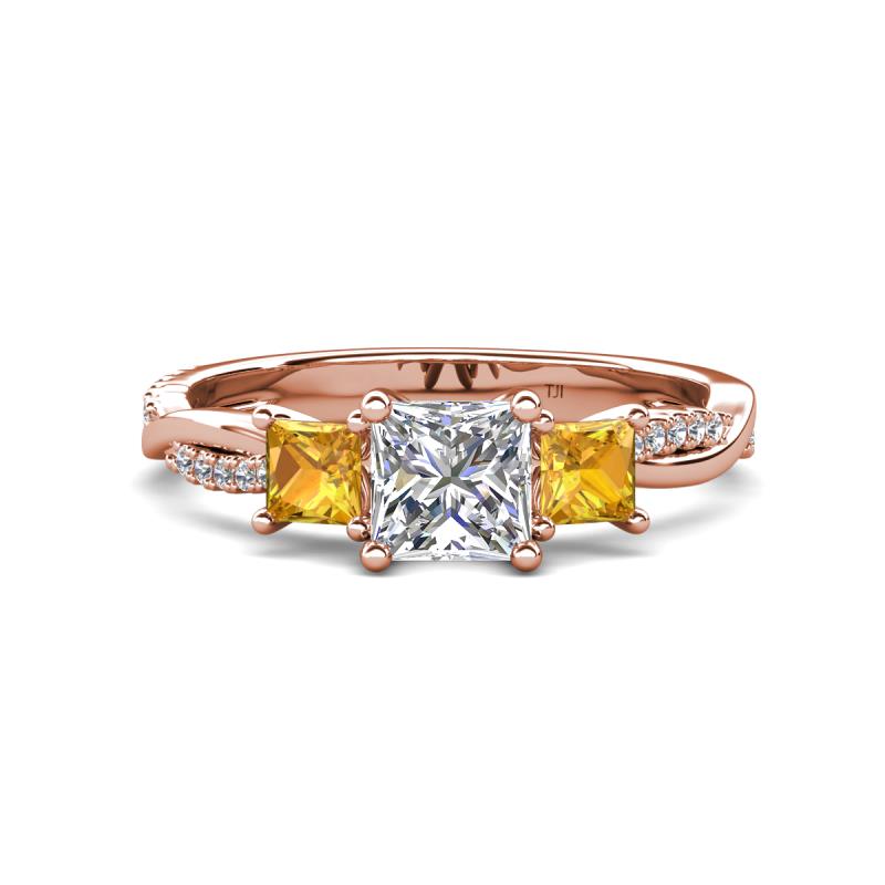 Michele 1.52 ctw (5.50 mm) 3 Stone Princess Cut Lab Grown Diamond and Citrine Twisted Vine Engagement Ring 