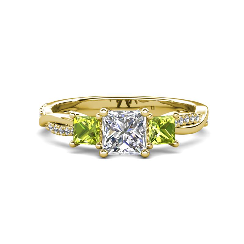 Michele 1.56 ctw (5.50 mm) 3 Stone Princess Cut Lab Grown Diamond and Peridot Twisted Vine Engagement Ring 
