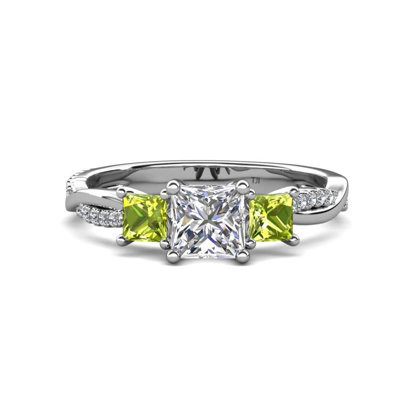Michele 1.56 ctw (5.50 mm) 3 Stone Princess Cut Lab Grown Diamond and Peridot Twisted Vine Engagement Ring 