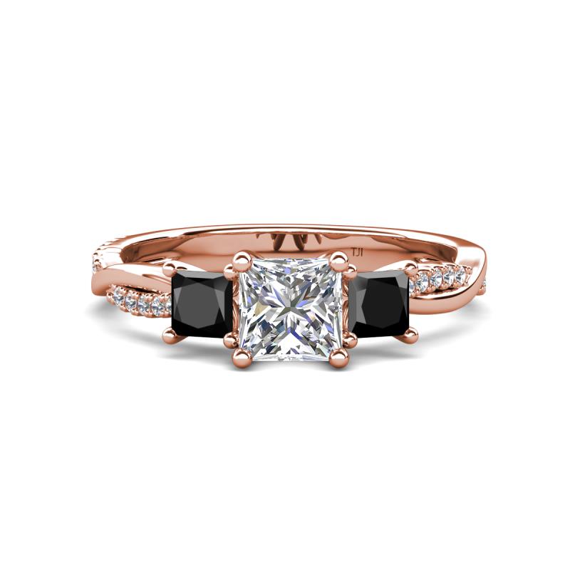 Michele 1.80 ctw (5.50 mm) 3 Stone Princess Cut Lab Grown Diamond and Black Diamond Twisted Vine Engagement Ring 