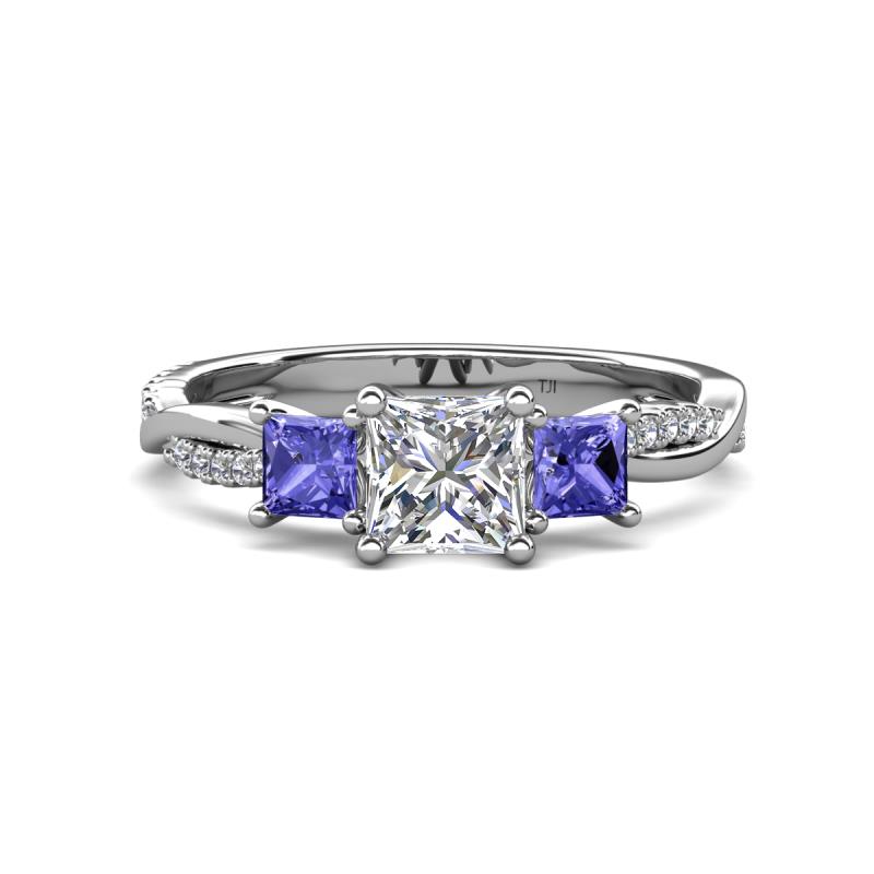 Michele 1.56 ctw (5.50 mm) 3 Stone Princess Cut Lab Grown Diamond and Tanzanite Twisted Vine Engagement Ring 