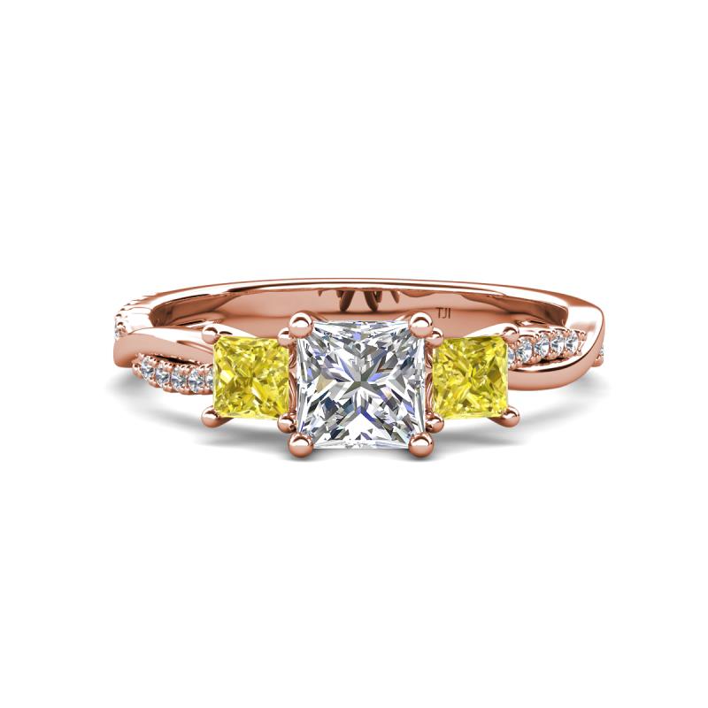 Michele 1.60 ctw (5.50 mm) 3 Stone Princess Cut Lab Grown Diamond and Yellow Diamond Twisted Vine Engagement Ring 