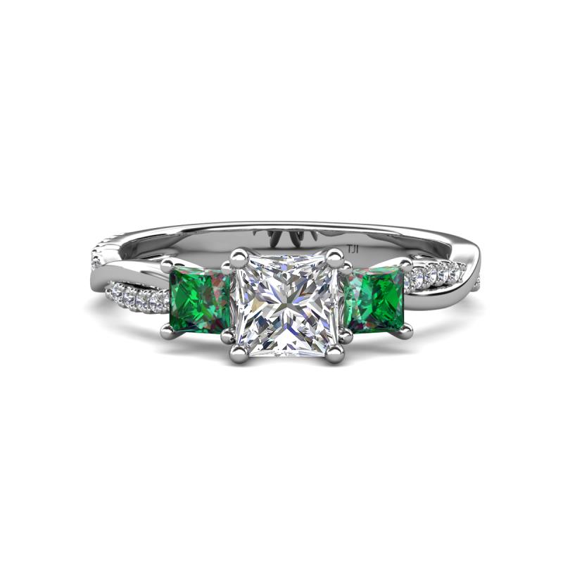 Michele 1.52 ctw (5.50 mm) 3 Stone Princess Cut Natural Diamond and Lab Created Alexandrite Twisted Vine Engagement Ring 