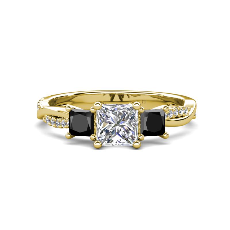 Michele 1.80 ctw (5.50 mm) 3 Stone Princess Cut Natural Diamond and Black Diamond Twisted Vine Engagement Ring 