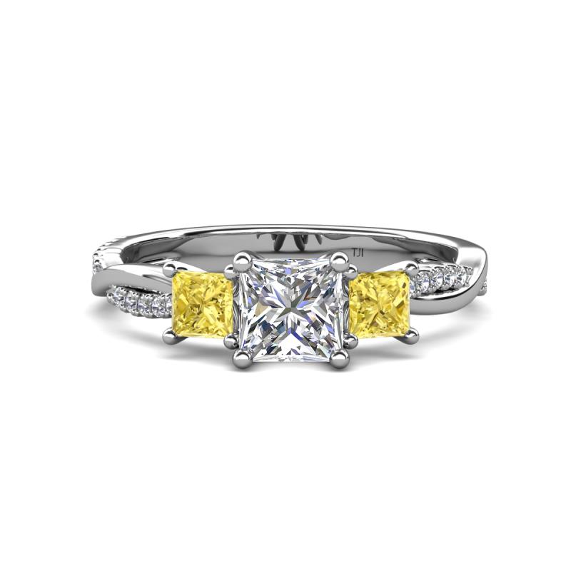 Michele 1.52 ctw (5.50 mm) 3 Stone Princess Cut Lab Grown Diamond and Yellow Sapphire Twisted Vine Engagement Ring 