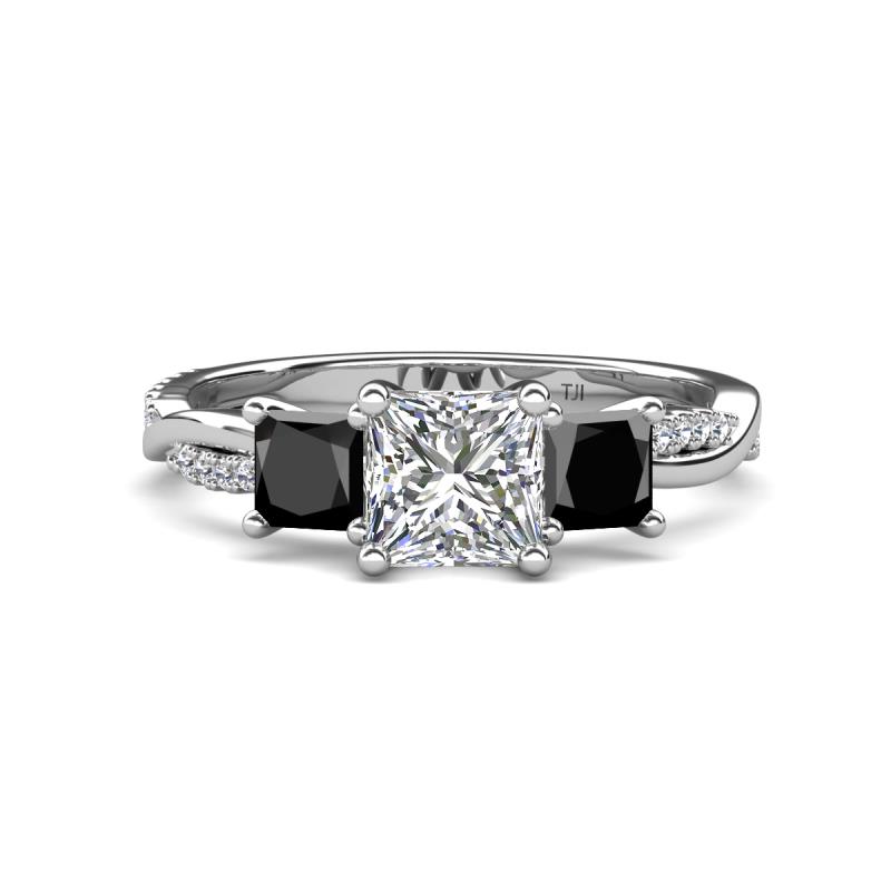 Michele 2.50 ctw (6.50 mm) GIA Certified 3 Stone Princess Cut Natural Diamond (SI/G) and Black Diamond Twisted Vine Engagement Ring 