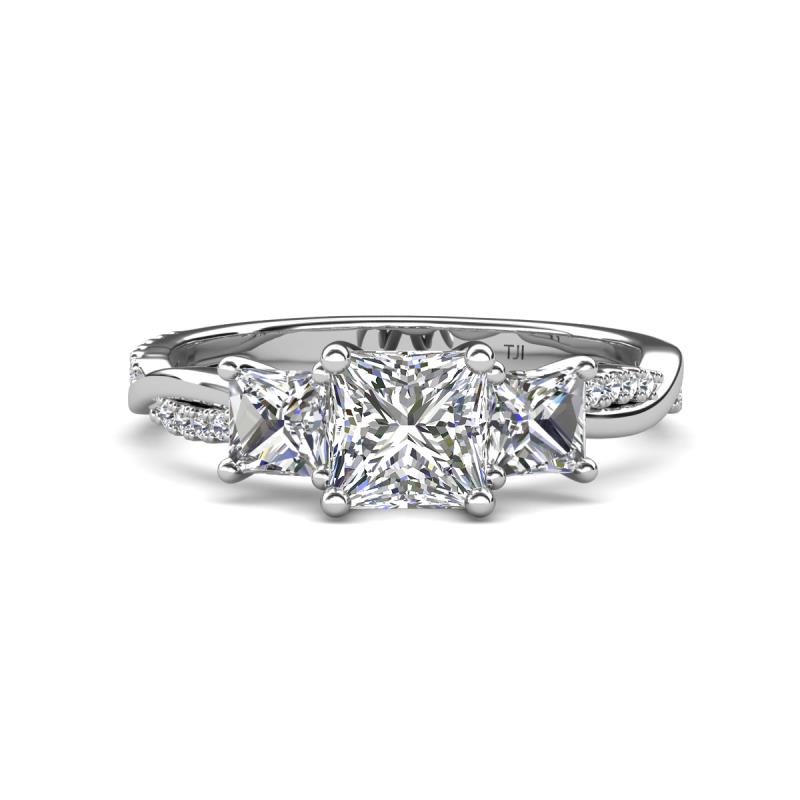 Michele 2.36 ctw (6.50 mm) GIA Certified 3 Stone Princess Cut Natural Diamond (SI/G) and Lab Grown Diamond Twisted Vine Engagement Ring 