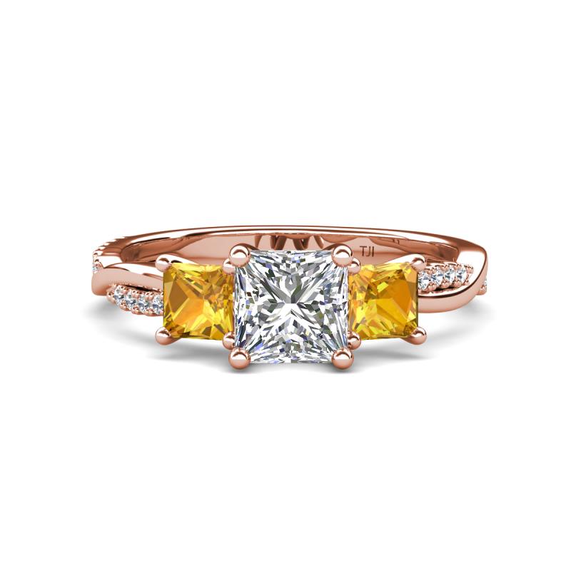 Michele 2.36 ctw (6.50 mm) IGI Certified 3 Stone Princess Cut Lab Grown Diamond (VS1/F) and Citrine Twisted Vine Engagement Ring 