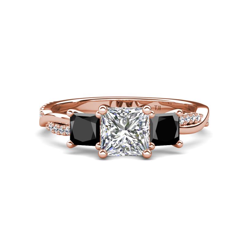 Michele 2.72 ctw (6.50 mm) IGI Certified 3 Stone Princess Cut Lab Grown Diamond (VS1/F) and Black Diamond Twisted Vine Engagement Ring 