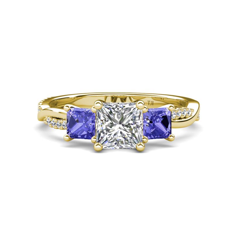 Michele 2.42 ctw (6.50 mm) IGI Certified 3 Stone Princess Cut Lab Grown Diamond (VS1/F) and Tanzanite Twisted Vine Engagement Ring 