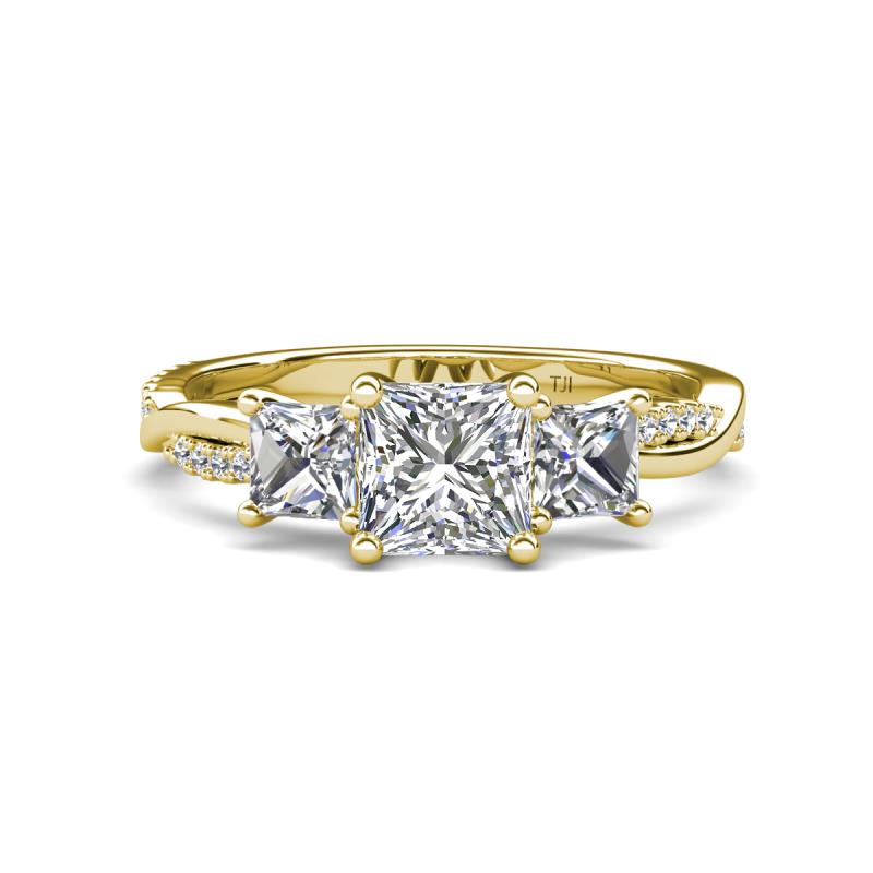 Michele 2.58 ctw (6.50 mm) IGI Certified 3 Stone Princess Cut Lab Grown Diamond (VS1/F) Twisted Vine Engagement Ring 
