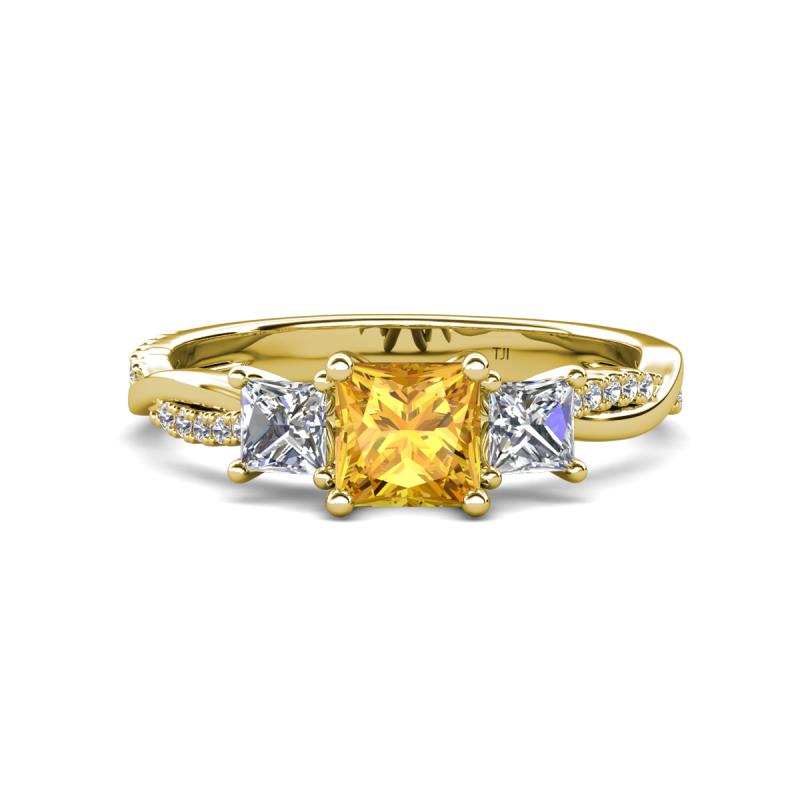 Michele 1.60 ctw (5.50 mm) 3 Stone Princess Cut Citrine and Lab Grown Diamond Twisted Vine Engagement Ring 