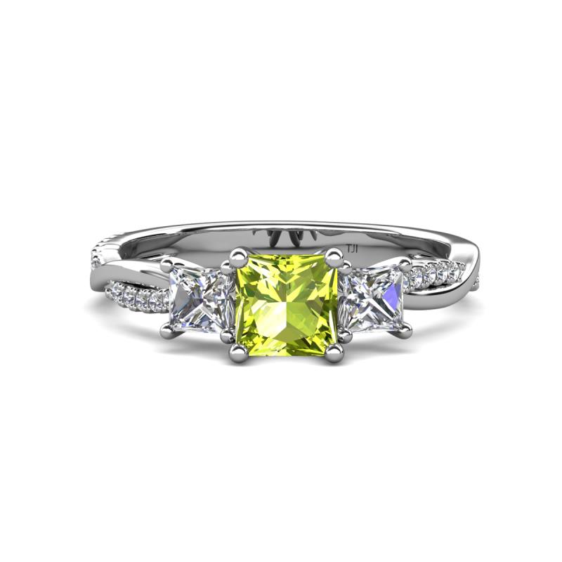 Michele 1.85 ctw (5.50 mm) 3 Stone Princess Cut Peridot and Lab Grown Diamond Twisted Vine Engagement Ring 