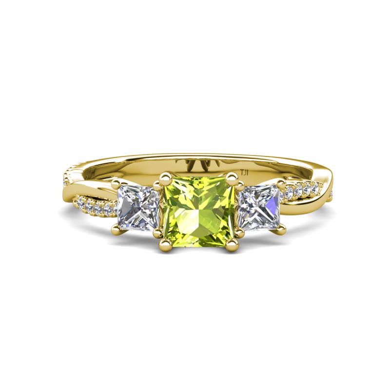 Michele 1.85 ctw (5.50 mm) 3 Stone Princess Cut Peridot and Lab Grown Diamond Twisted Vine Engagement Ring 