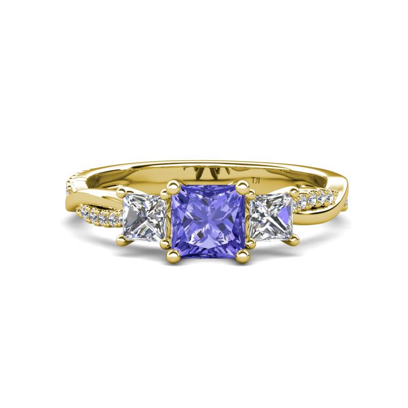 Michele 1.70 ctw (5.50 mm) 3 Stone Princess Cut Tanzanite and Lab Grown Diamond Twisted Vine Engagement Ring 