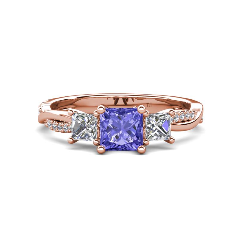 Michele 1.70 ctw (5.50 mm) 3 Stone Princess Cut Tanzanite and Natural Diamond Twisted Vine Engagement Ring 