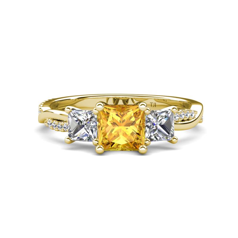 Michele 2.06 ctw (6.50 mm) 3 Stone Princess Cut Citrine and Lab Grown Diamond Twisted Vine Engagement Ring 
