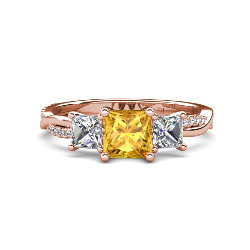 Michele 2.06 ctw (6.50 mm) 3 Stone Princess Cut Citrine and Lab Grown Diamond Twisted Vine Engagement Ring 