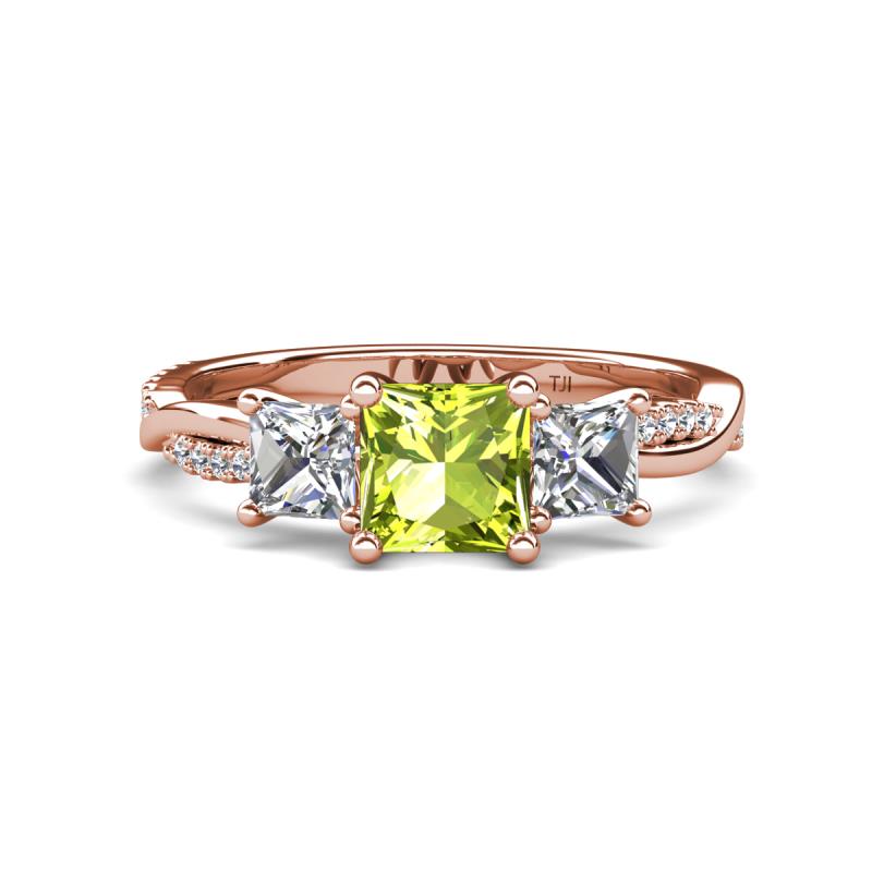 Michele 2.41 ctw (6.50 mm) 3 Stone Princess Cut Peridot and Lab Grown Diamond Twisted Vine Engagement Ring 