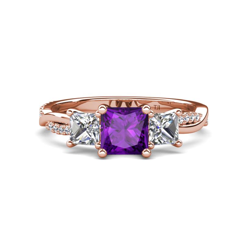 Michele 2.26 ctw (6.50 mm) 3 Stone Princess Cut Amethyst and Lab Grown Diamond Twisted Vine Engagement Ring 