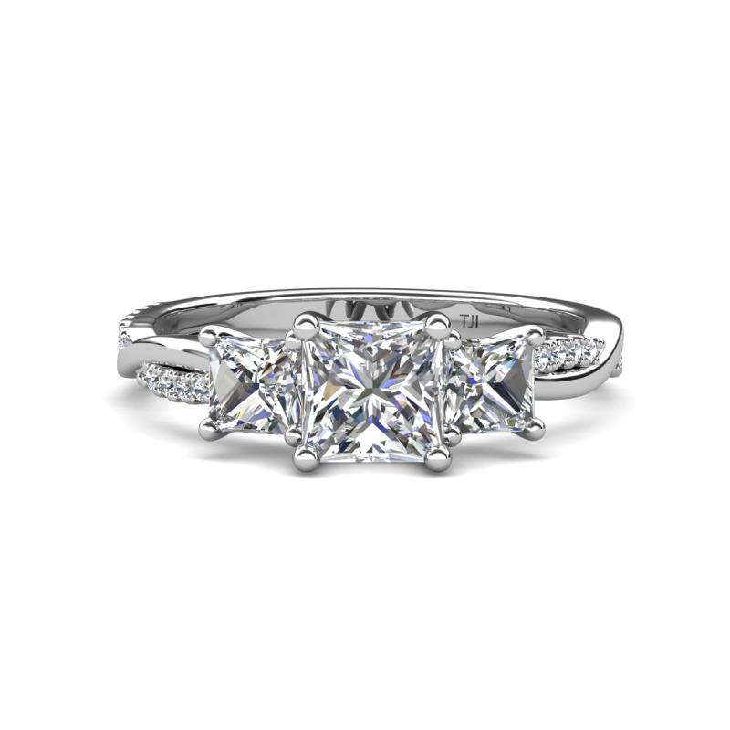 Michele 2.36 ctw (6.50 mm) 3 Stone Princess Cut Moissanite and Lab Grown Diamond Twisted Vine Engagement Ring 