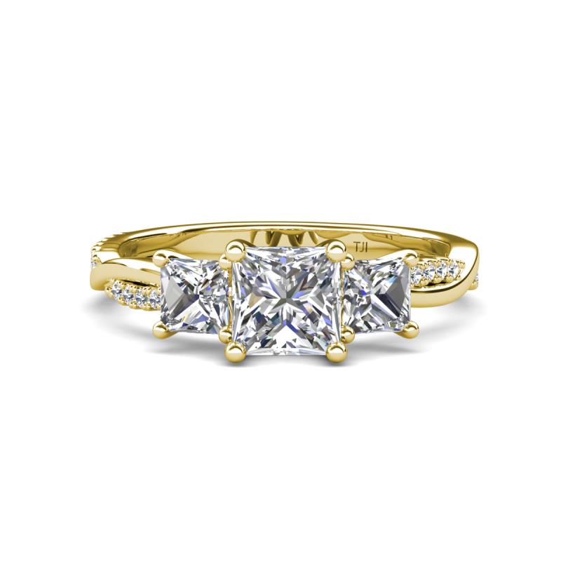 Michele 2.36 ctw (6.50 mm) 3 Stone Princess Cut Moissanite and Natural Diamond Twisted Vine Engagement Ring 