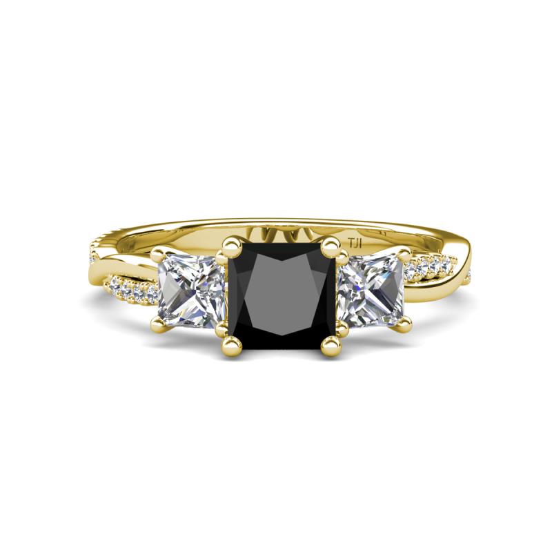 Michele 2.36 ctw (6.50 mm) 3 Stone Princess Cut Black Diamond and Natural Diamond Twisted Vine Engagement Ring 