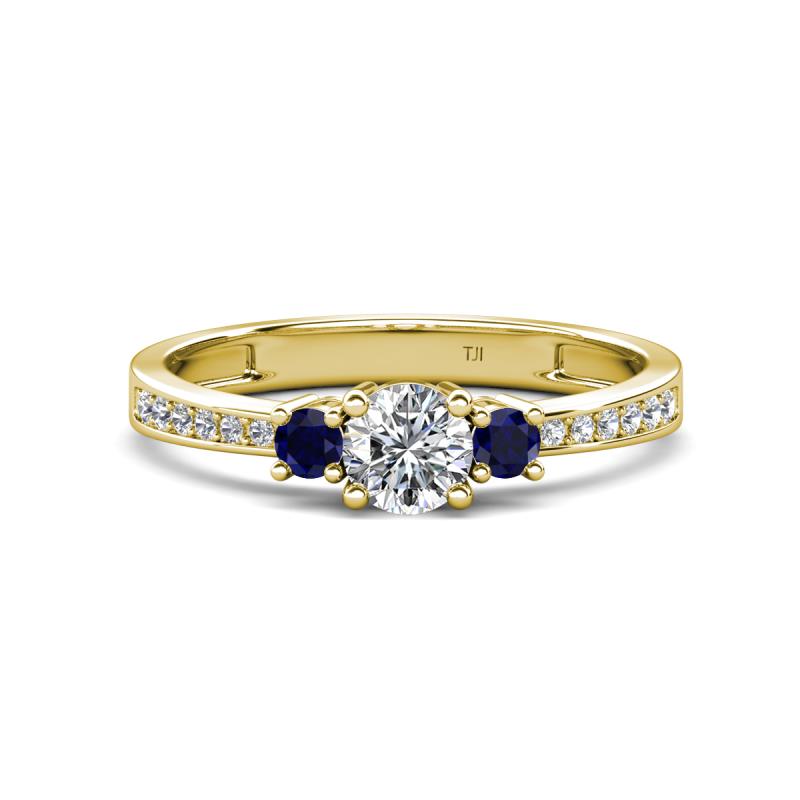 Aniyah 0.72 ctw (5.00 mm) Classic Three Stone Round Natural Diamond and Blue Sapphire Engagement Ring 
