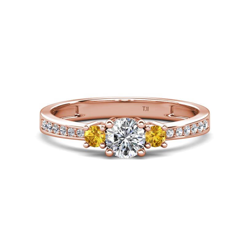 Aniyah 0.68 ctw (5.00 mm) Classic Three Stone Round Natural Diamond and Citrine Engagement Ring 