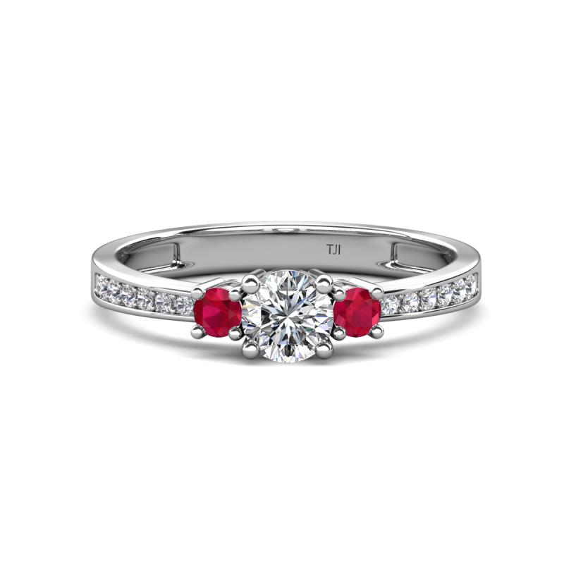 Aniyah 0.72 ctw (5.00 mm) Classic Three Stone Round Natural Diamond and Ruby Engagement Ring 