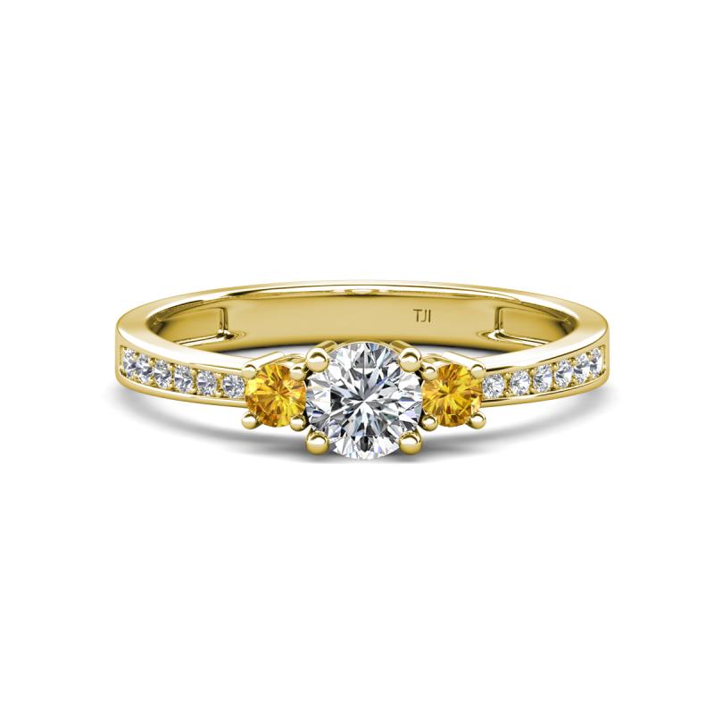 Aniyah 0.68 ctw (5.00 mm) Classic Three Stone Round Natural Diamond and Citrine Engagement Ring 