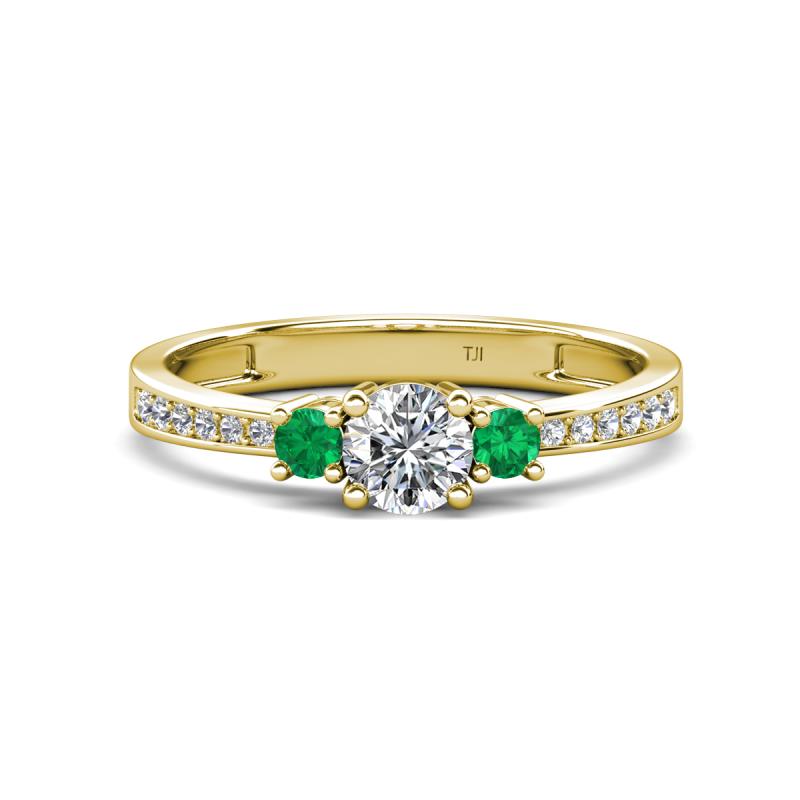 Aniyah 0.68 ctw (5.00 mm) Classic Three Stone Round Natural Diamond and Emerald Engagement Ring 