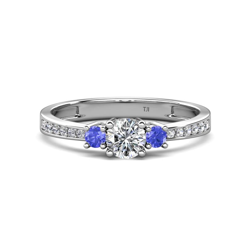 Aniyah 0.72 ctw (5.00 mm) Classic Three Stone Round Natural Diamond and Tanzanite Engagement Ring 