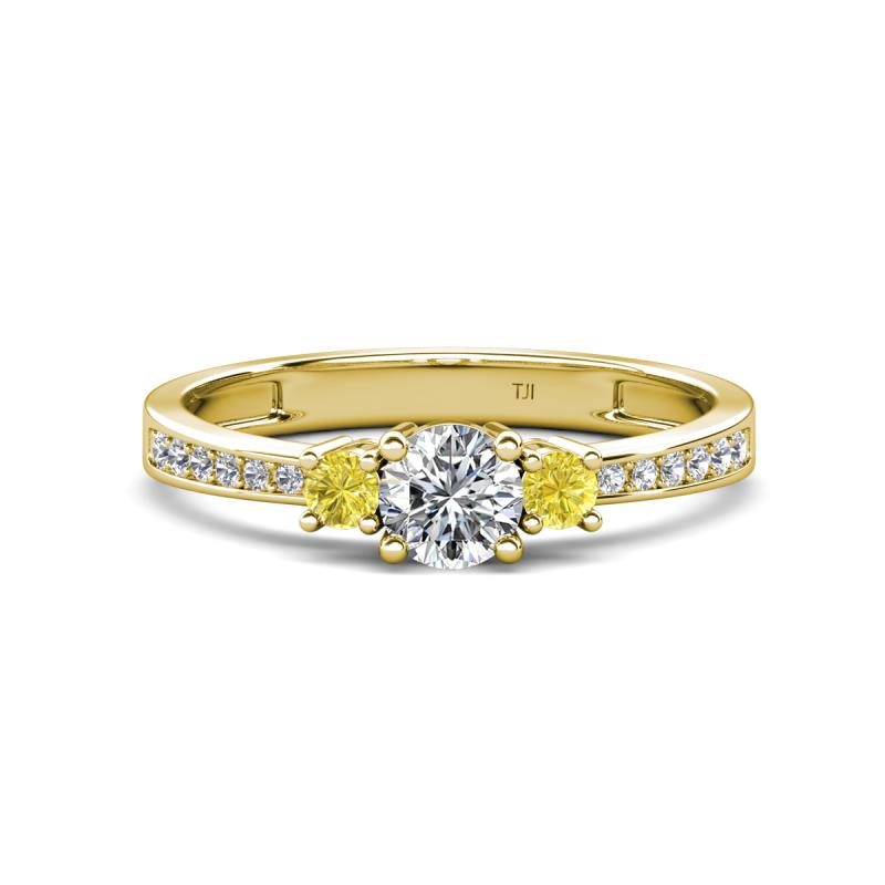 Aniyah 0.71 ctw (5.00 mm) Classic Three Stone Round Natural Diamond and Yellow Diamond Engagement Ring 