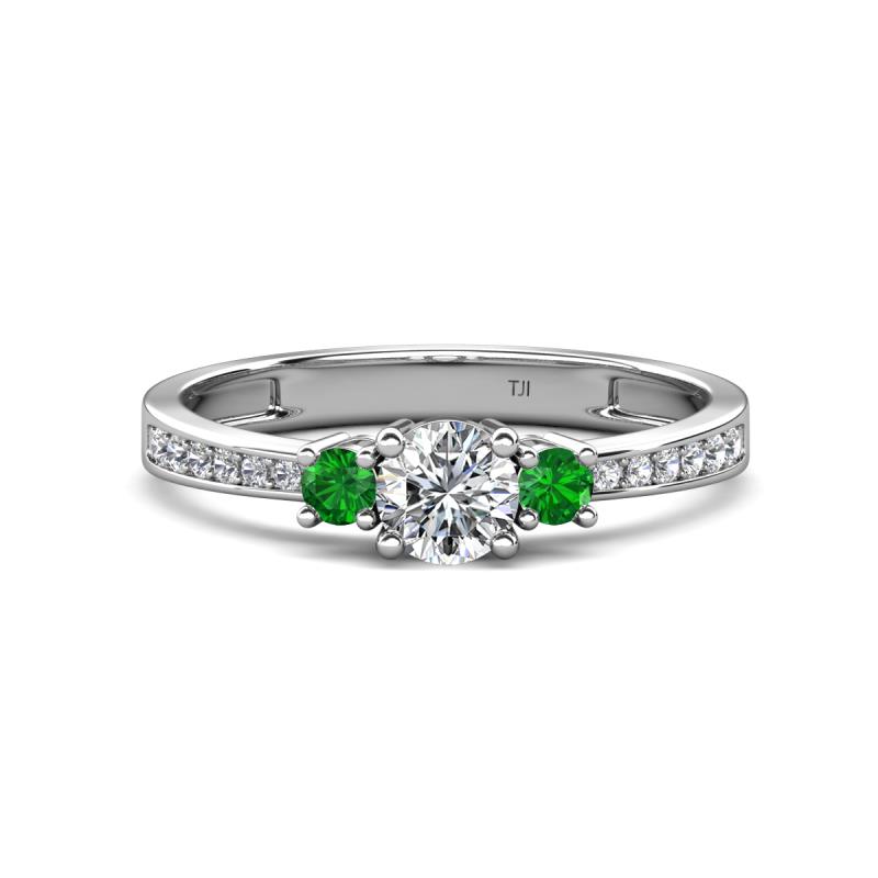 Aniyah 0.74 ctw (5.00 mm) Classic Three Stone Round Natural Diamond and Green Garnet Engagement Ring 