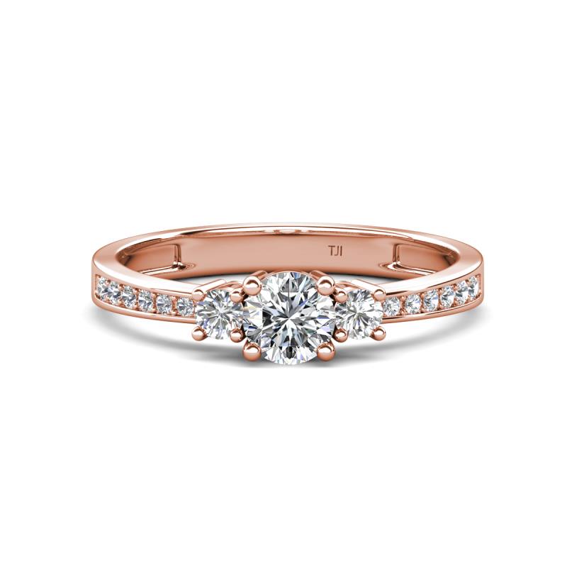 Aniyah 0.72 ctw (5.00 mm) Classic Three Stone Round Natural Diamond and White Sapphire Engagement Ring 